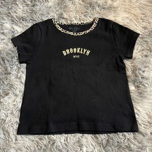 John Galt Brandy Melville Brooklyn NYC Black Tee Leopard Trim small/med